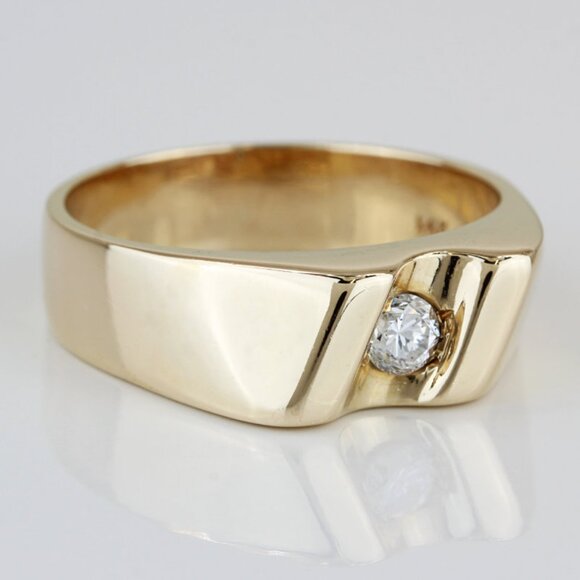 Vintage 14K Gold Diamond Solitaire Wedding / Anniversary Band Ring - Picture 3 of 8